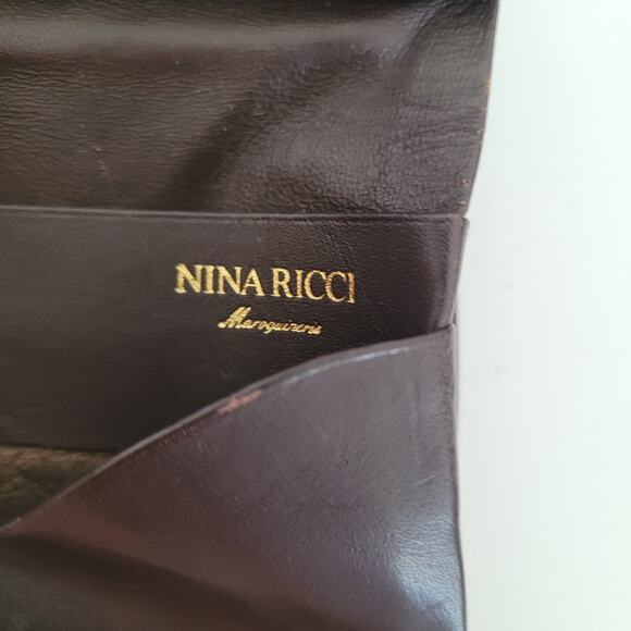 Nina Ricci Giraffe Brown Wallet Compact Kisslock Leather Vintage Italian Trifold - Picture 5 of 12
